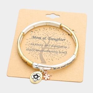 Silver gold Mom & daughter message charm fashion bracelet